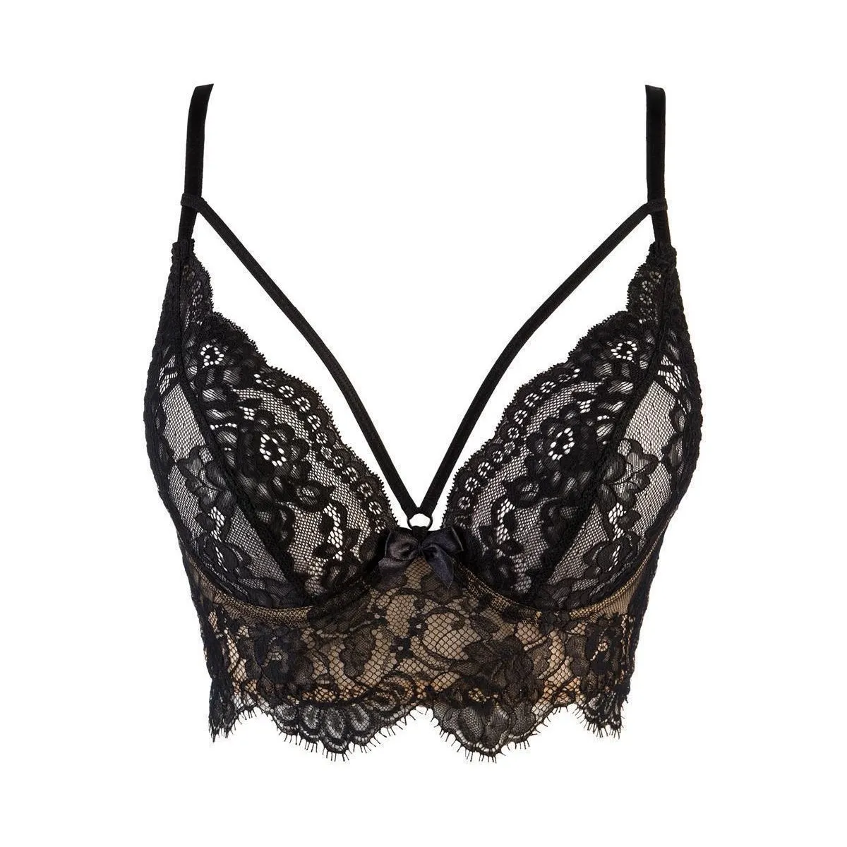 Bustier aus feinem Tüll und zarter Blütenspitze schwarz