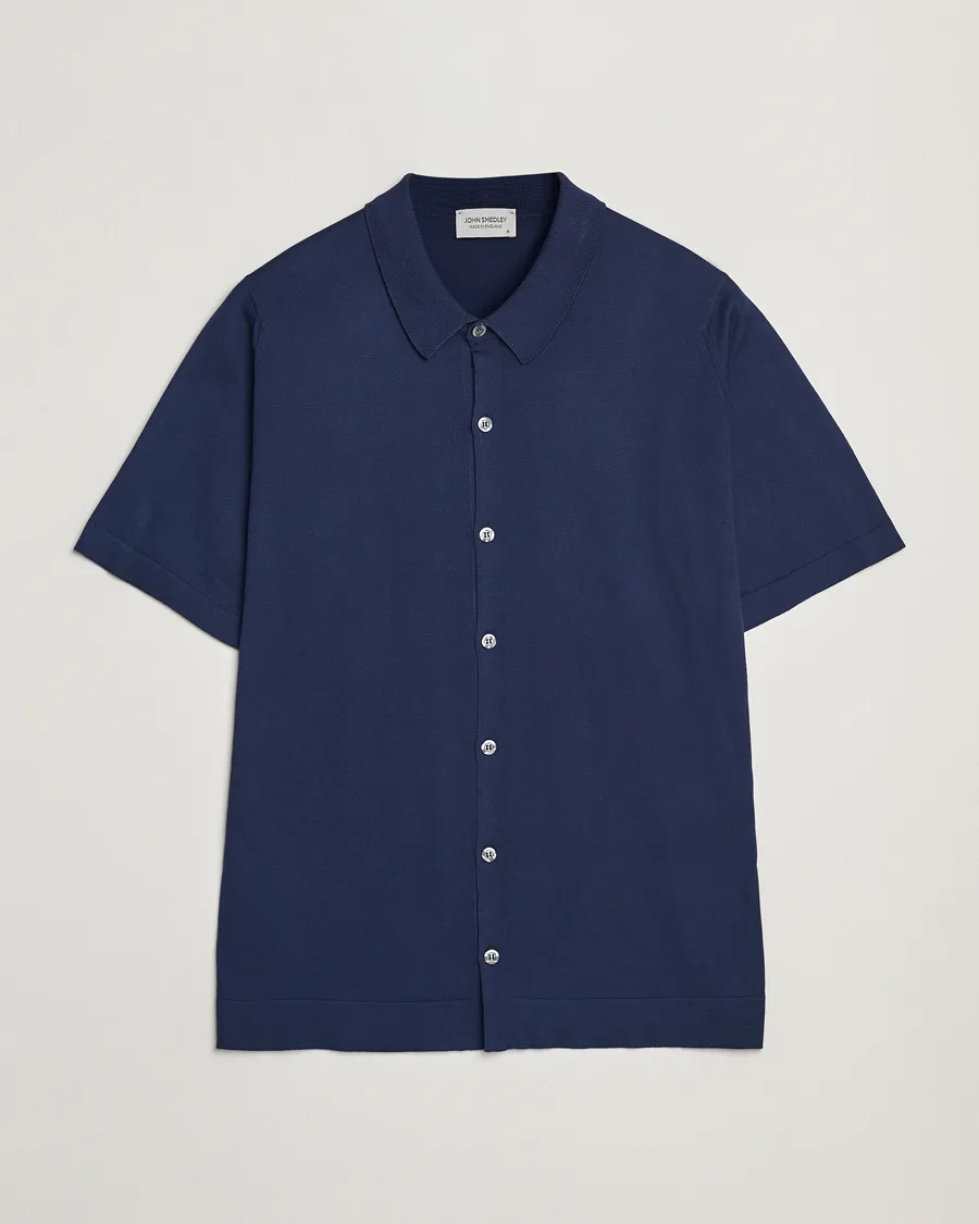 Folke Sea Island Knitted Polo French Navy