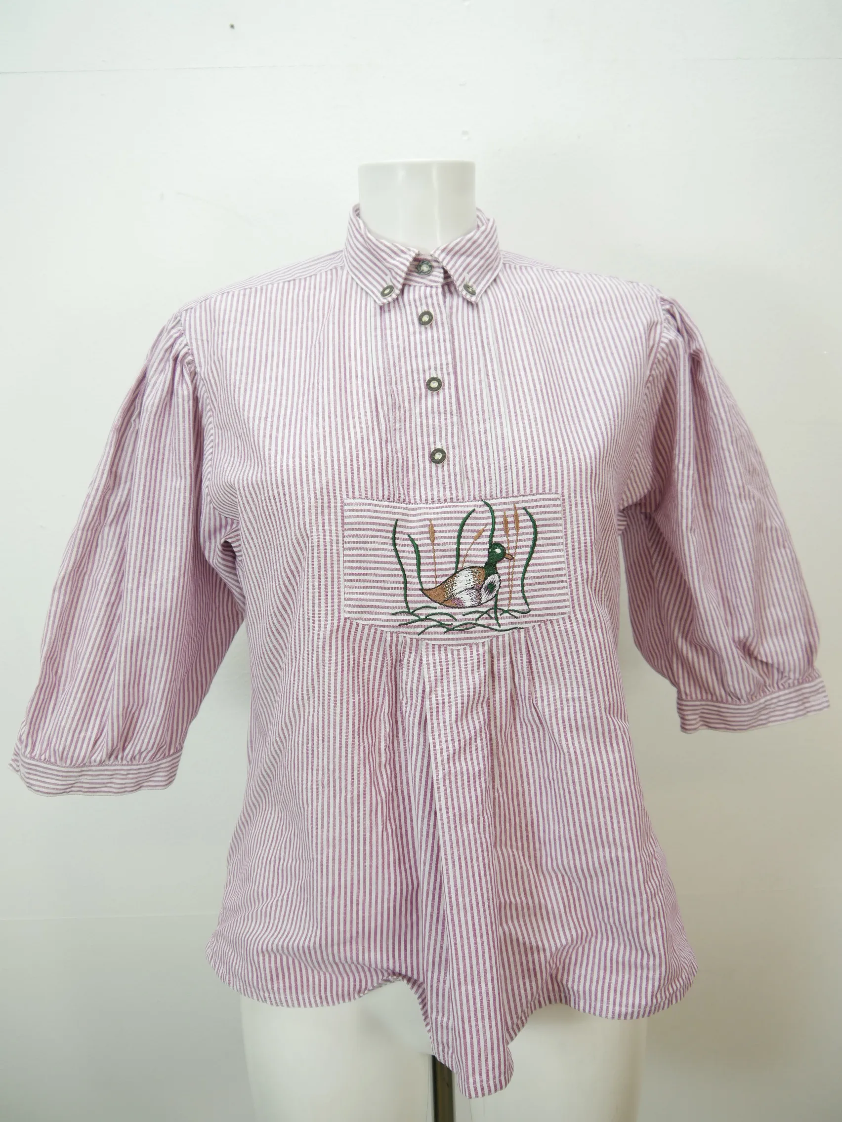 Gr.38 Trachtenbluse rot/weiß Bluse Baumwolle Stickerei gestreift TB7540