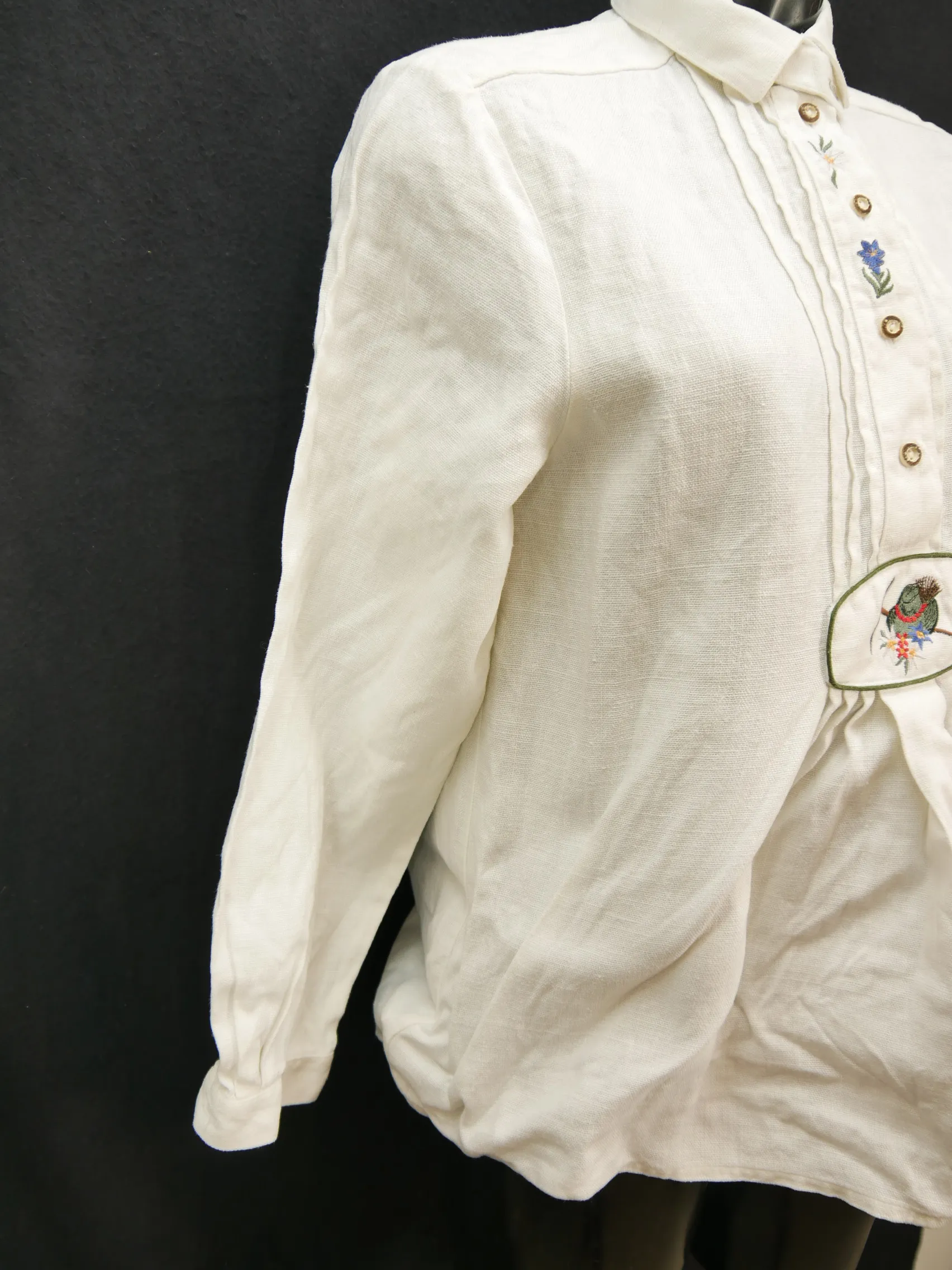 Gr.38 Trachtenbluse weiß Bluse Fuchs Leinen mit feiner Stickerei TB7099