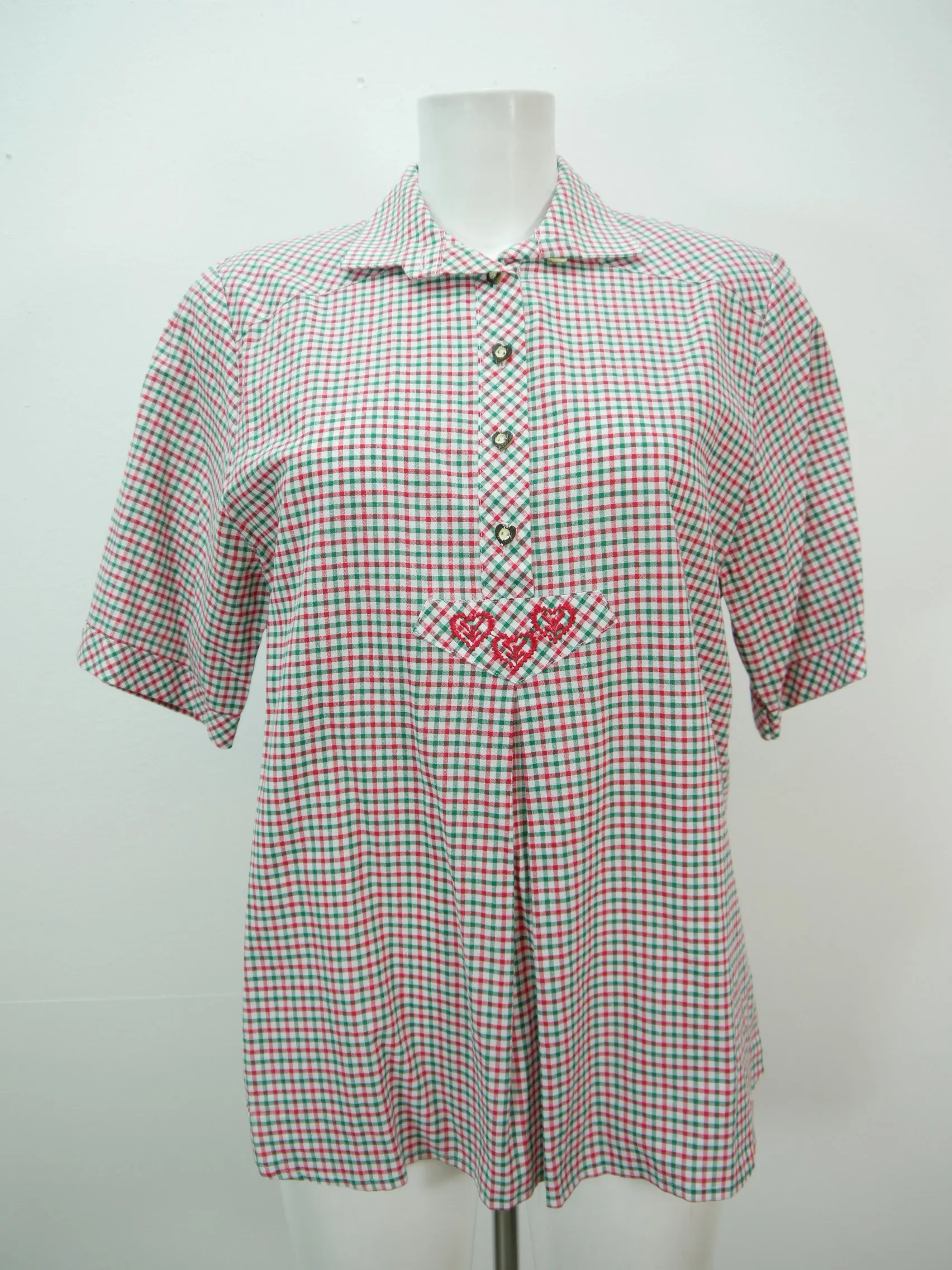 Gr.42 Trachtenbluse bunt Bluse Gede Baumwolle mit Stickerei kariert TB6902