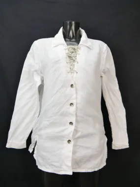 Gr.42 Trachtenbluse weiß Bluse Distler Leinen Stickerei und Schnürung TB7469