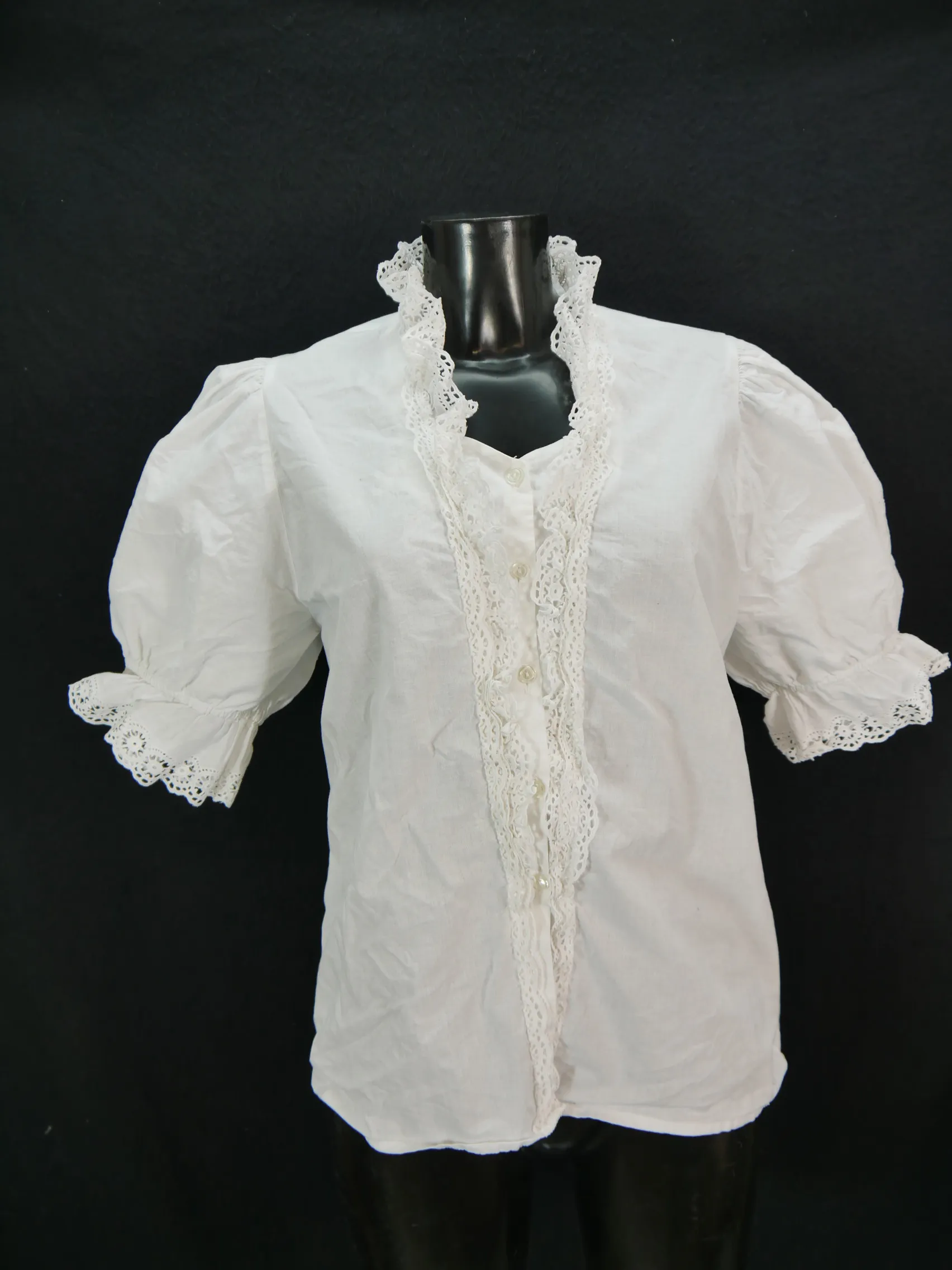 Gr.44 Trachtenbluse weiß Bluse Gede Baumwolle mit Stickerei und Spitze TB5976