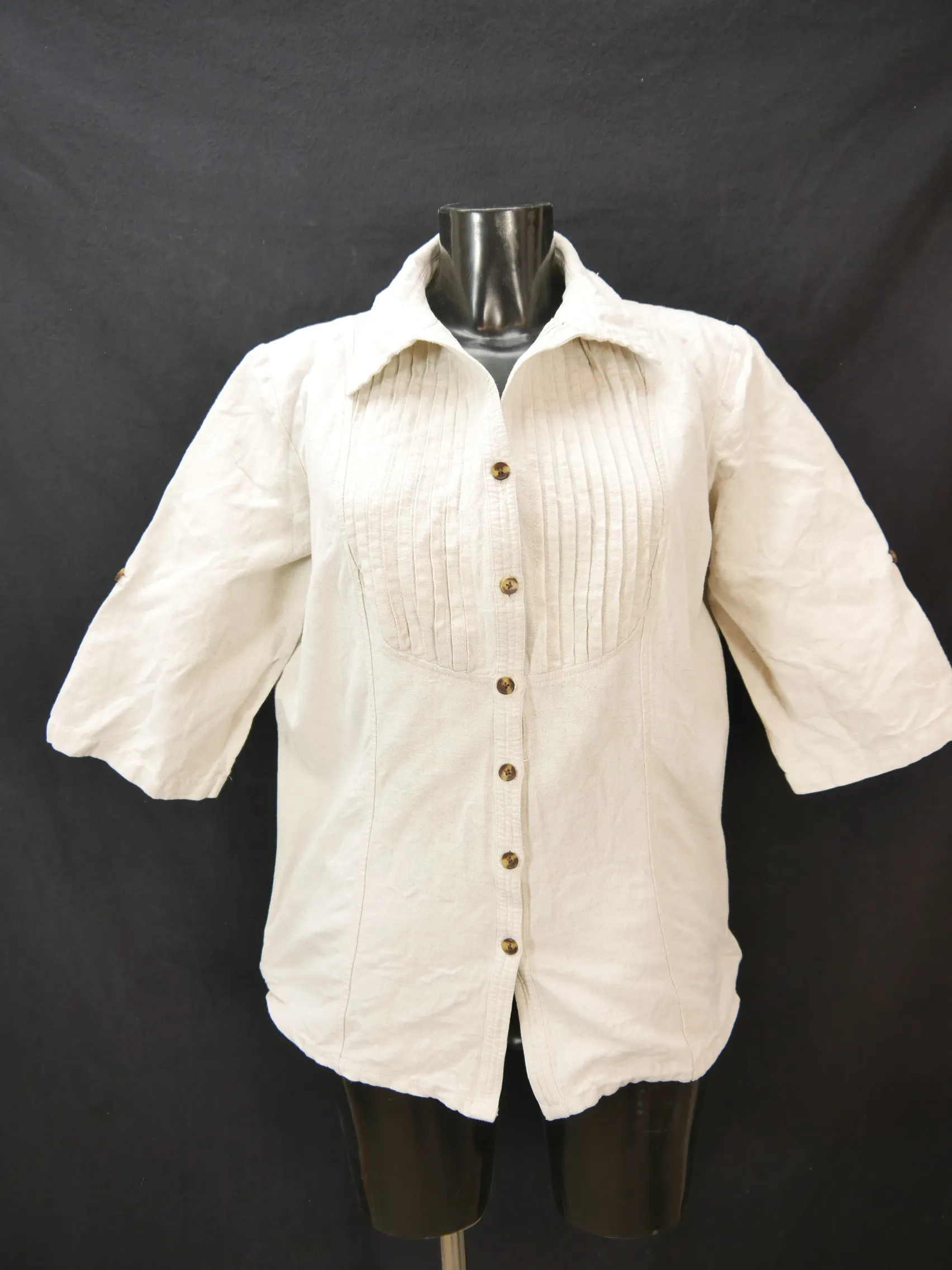 Gr.46 Trachtenbluse beige Bluse Sally Leinenmischung schlicht TB7568