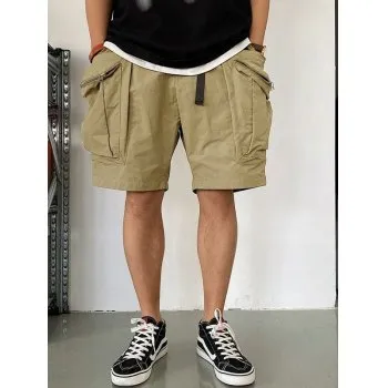Khakifarbene Cargo-Shorts mit Schnallenriemen für Herren