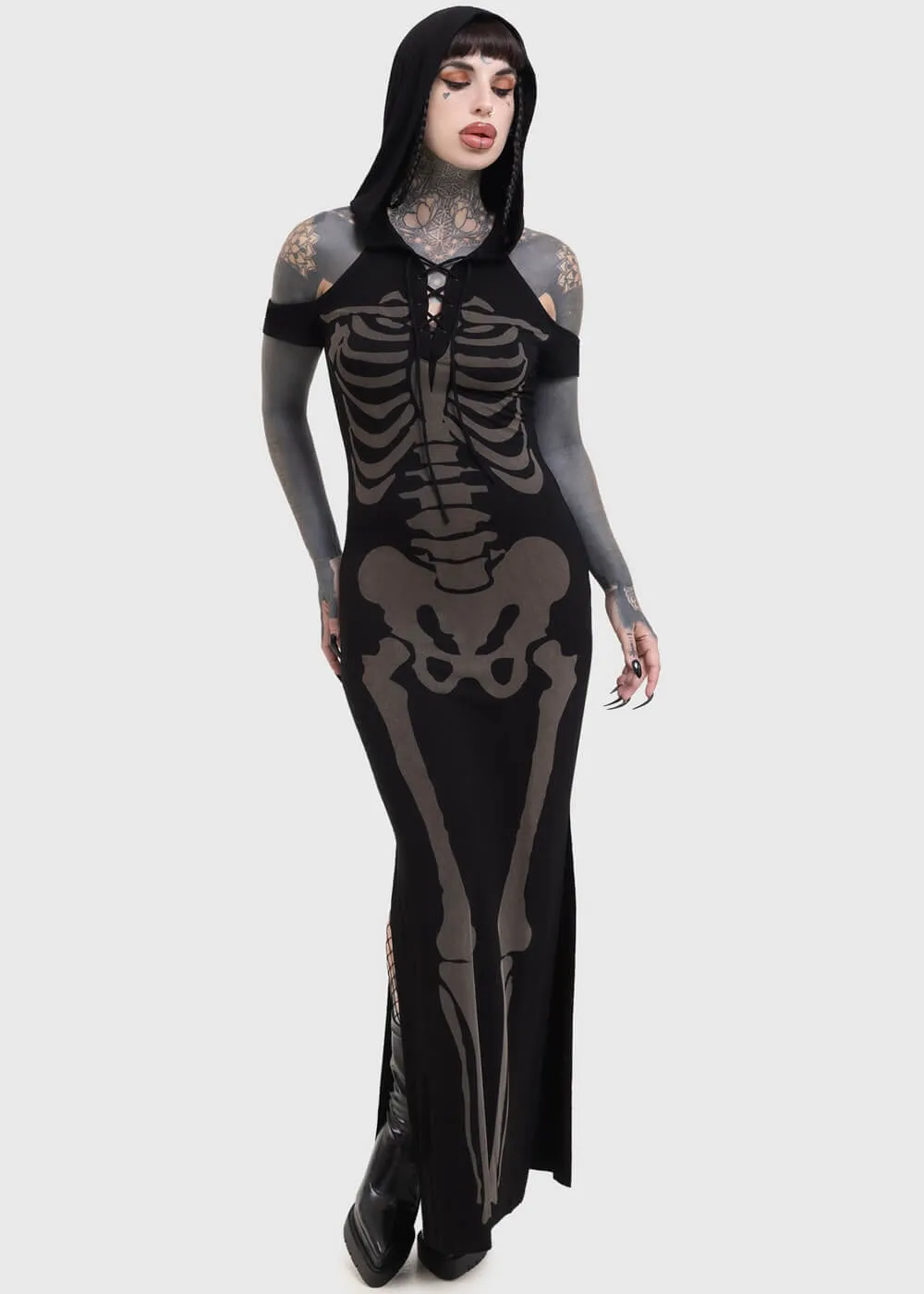 Killstar Catacomb Skeleton Maxikleid Schwarz