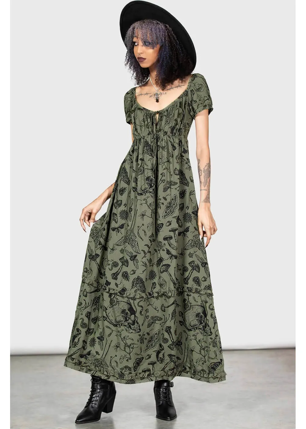 Killstar Forestine 70's Maxikleid Grün