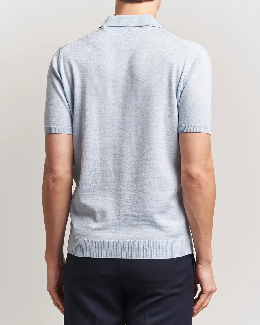 Knitted Merino Polo Light Blue