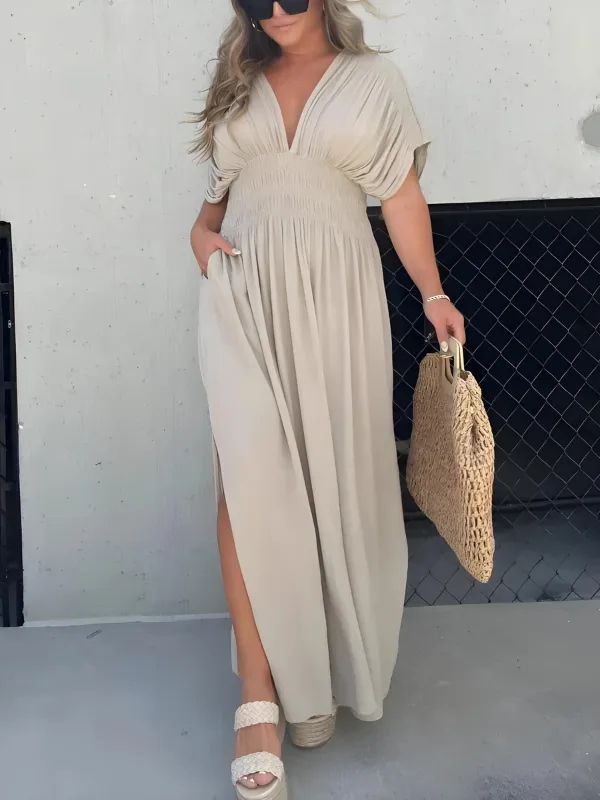 Liefe | Maxikleid mit geteiltem V-Ausschnitt und Schlitz