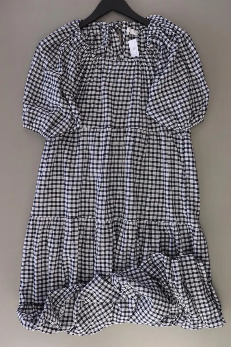 Mango Midikleid Gr. L kariert 3/4 rmel grau aus Baumwolle