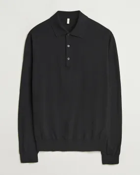 Merino Long Sleeve Polo Black