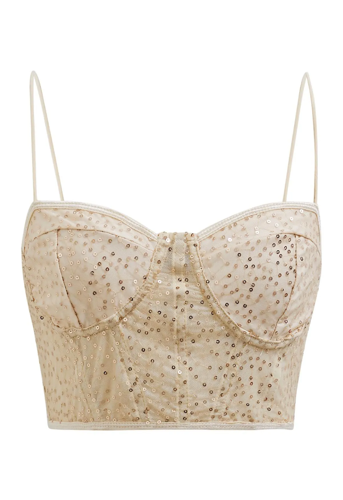 Mit Pailletten besticktes Korsett-Bustier-Oberteil in Creme