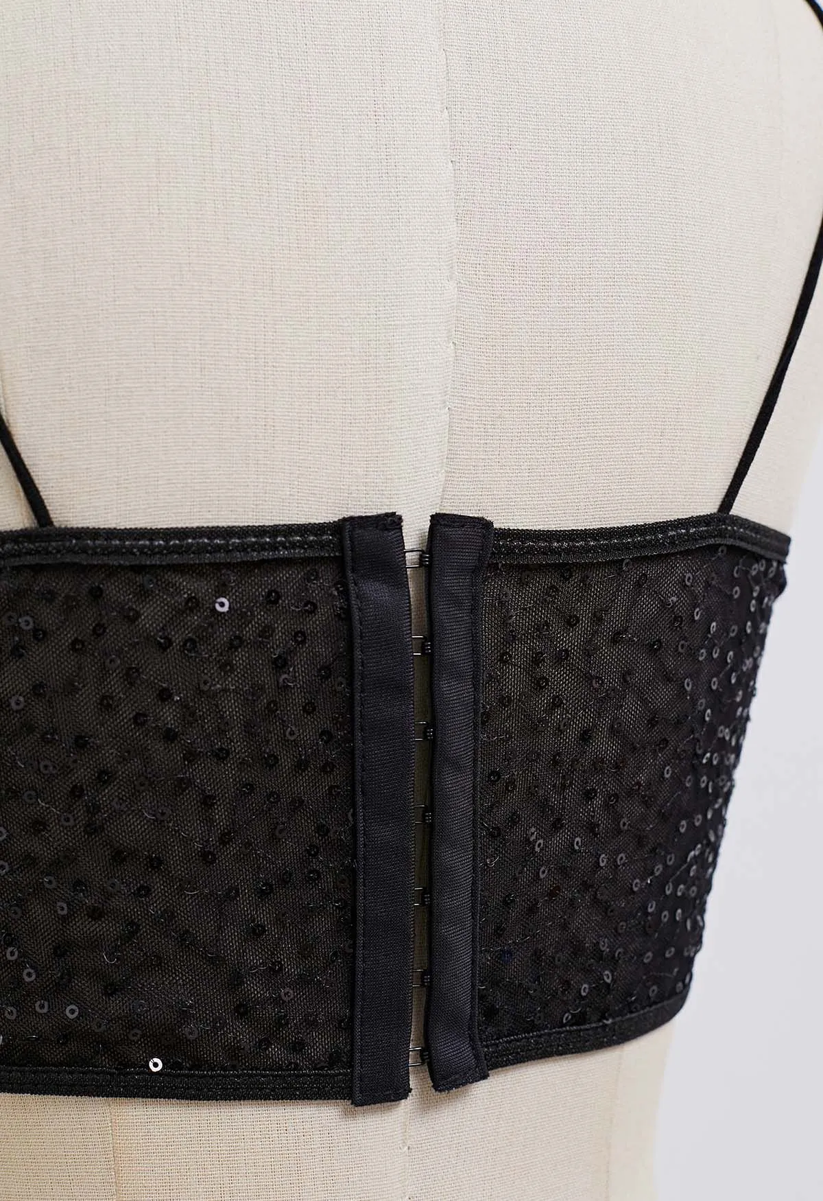 Mit Pailletten besticktes Korsett-Bustier-Oberteil in Schwarz
