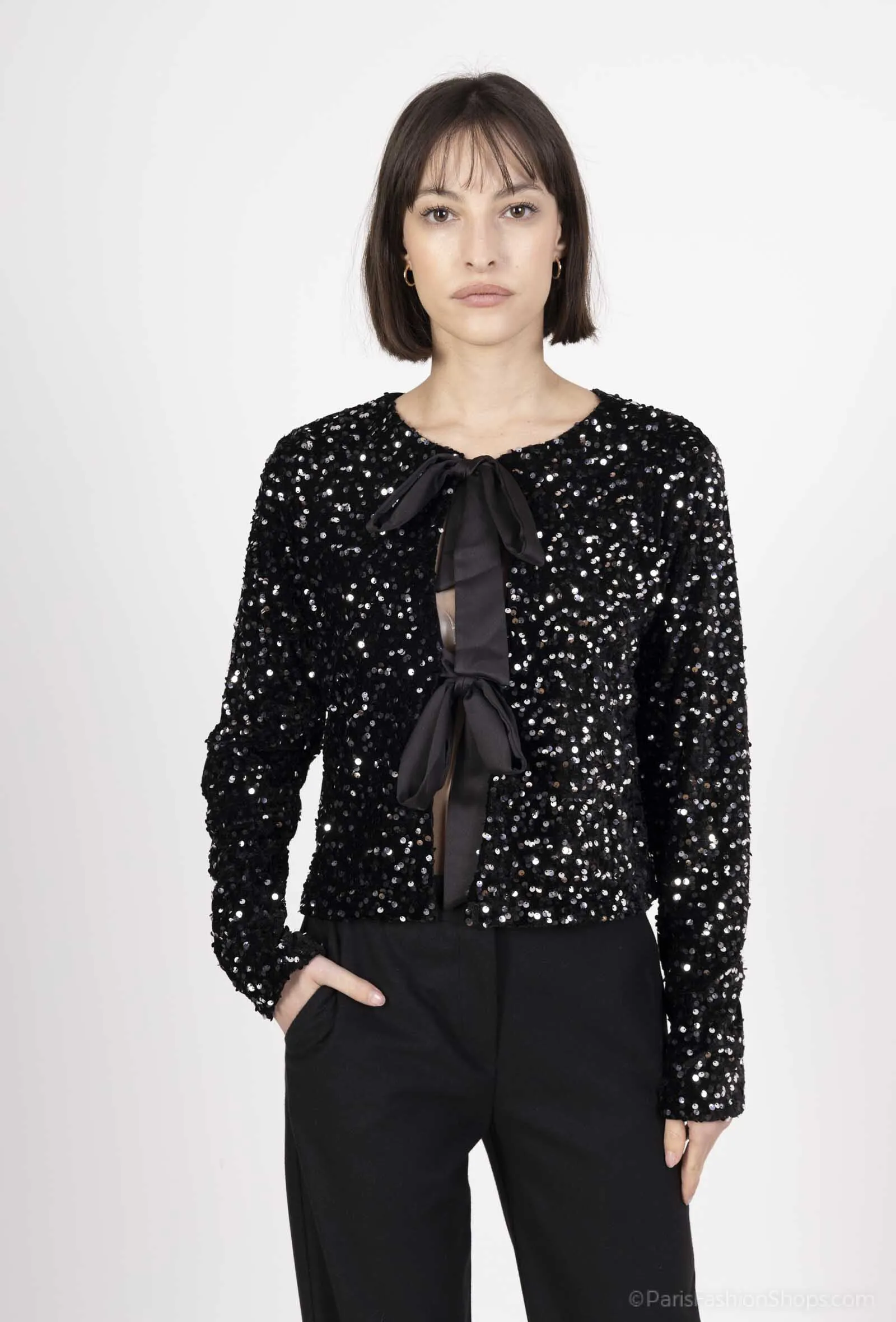 Paillettenjacke mit Satinschleifen, Einheitsgröße