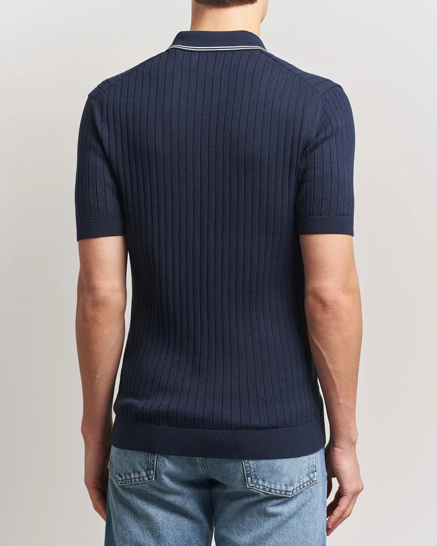 Ribbed Cotton Knitted Polo Evening Blue