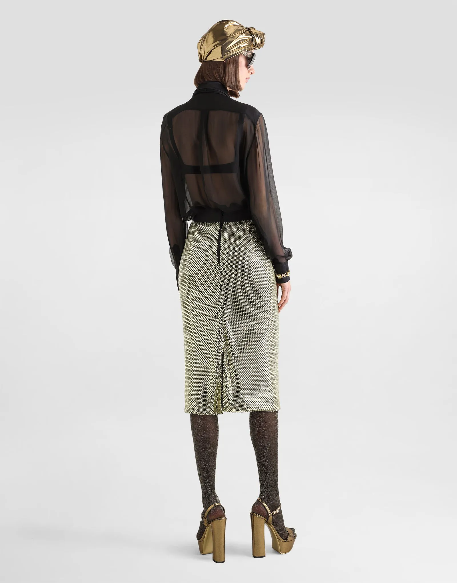 Rock Dolce & Gabbana Midi Pencil Skirt In Crystal Mesh F4C05ZFLSK3S0997