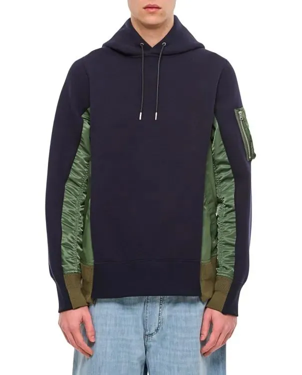 Sacai  Terry Sweatshirt With Twill And Nylon Hood Black 