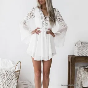 Sexy V-Ausschnitt Damen Sommer Kleid Mini Kleid  Sexy Bandage Mini kleid 2023 weiß