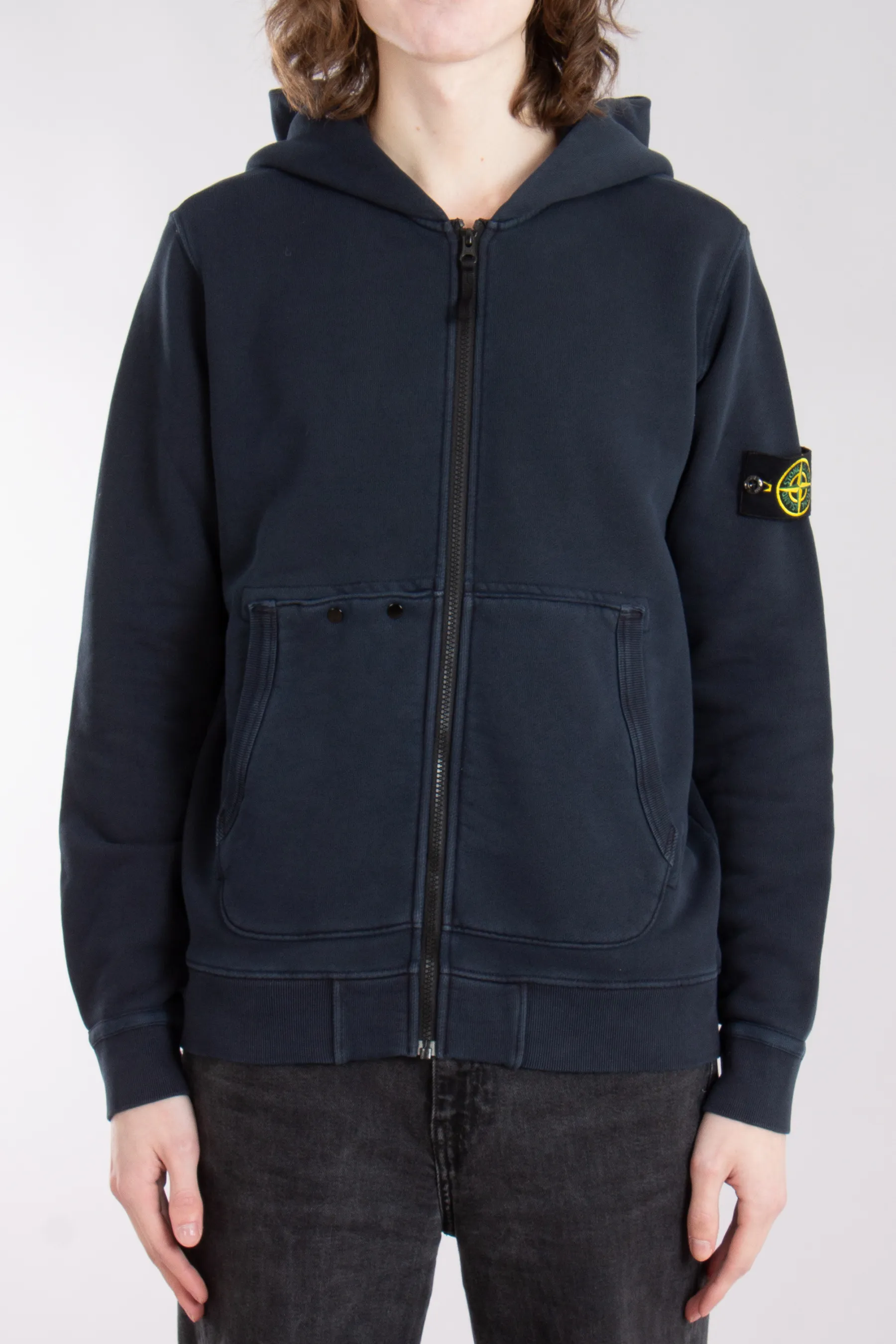 STONE ISLAND 'OLD' Effect Organic Cotton Diagonal Fleece Hooded Zip Up Sweatshirt  