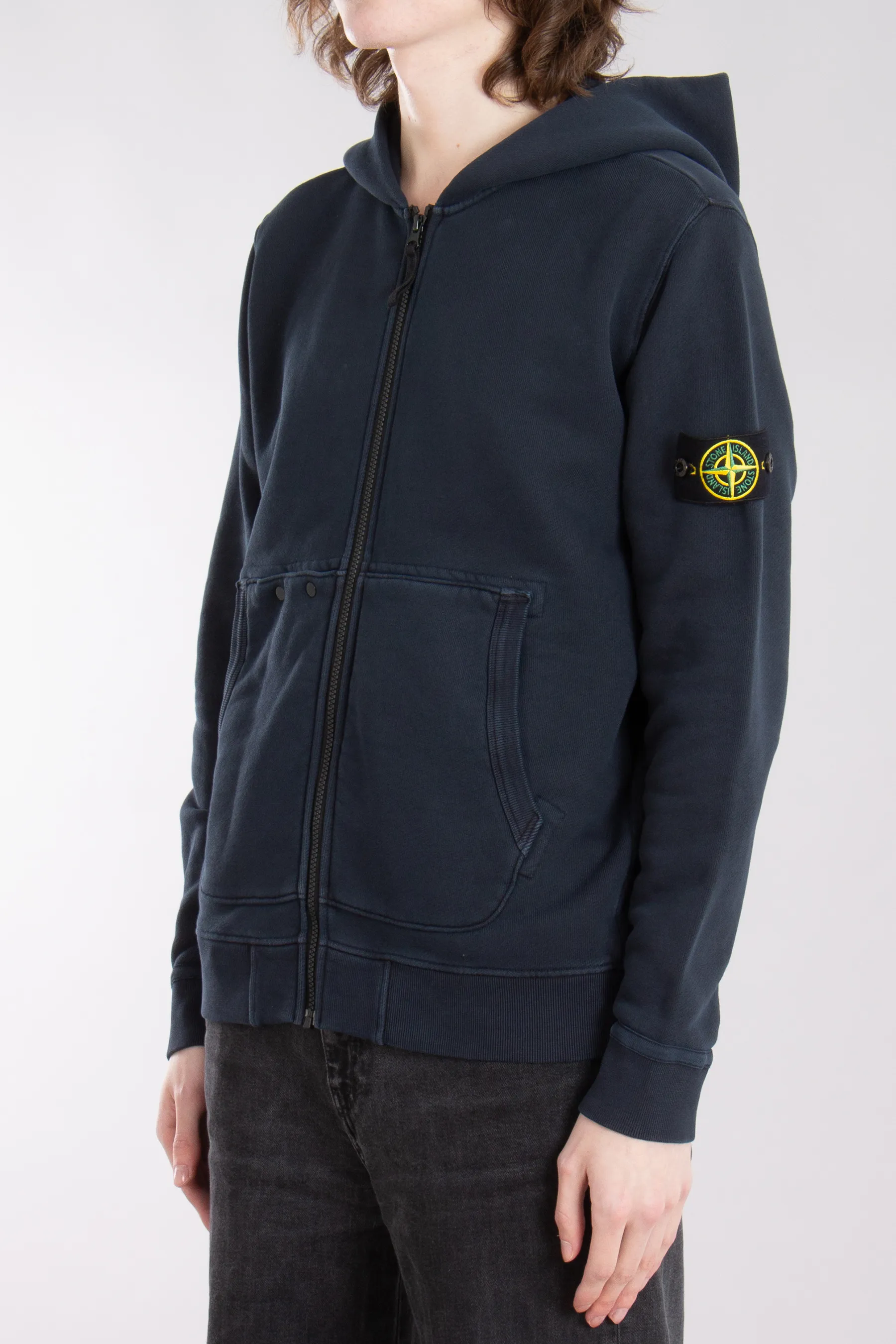 STONE ISLAND 'OLD' Effect Organic Cotton Diagonal Fleece Hooded Zip Up Sweatshirt  