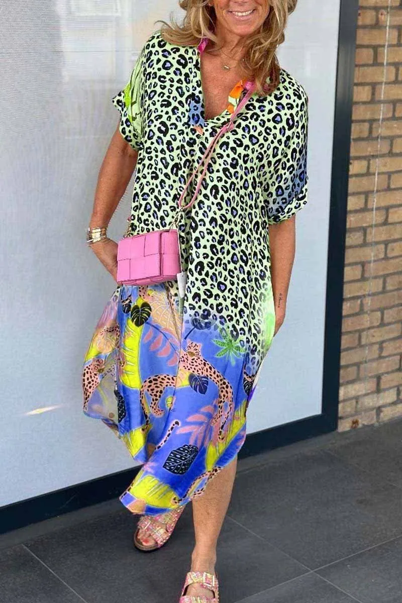 V-Hals Leopard Kleid