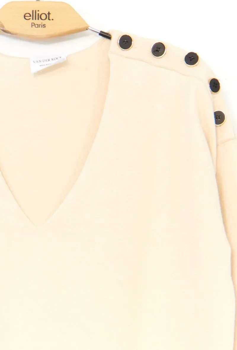 V-neck sweater with buttoned shoulder