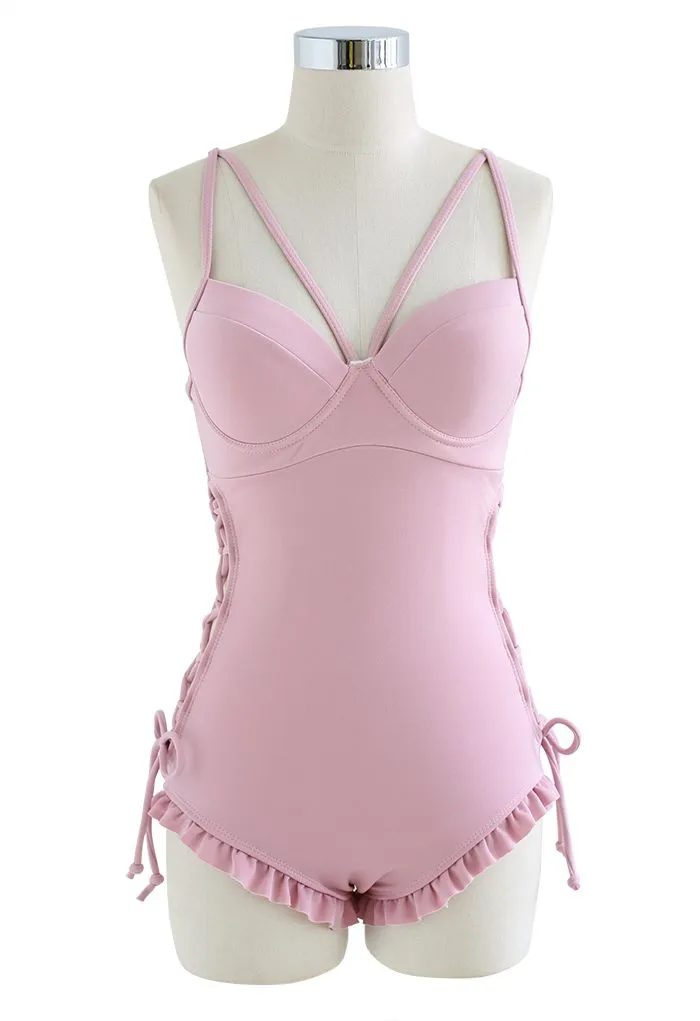 Zweiteiliger Bustier-Badeanzug mit Schnürung